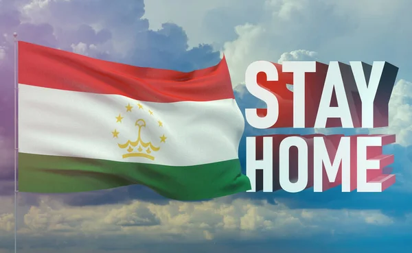 Stay home stay safe - letter typography 3D text for self quarantine times concept with flag of Tajikistan. 3D illustration.