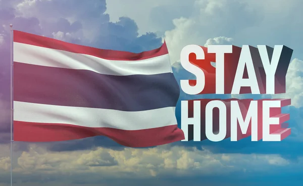 Stay home stay safe - letter typography 3D text for self quarantine times concept with flag of Thailand. 3D illustration.