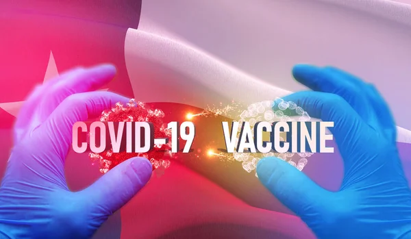 COVID-19 vaccino concetto medico con bandiera degli Stati Uniti d'America. Stato del Texas bandiera 3D illustrazione . — Foto Stock