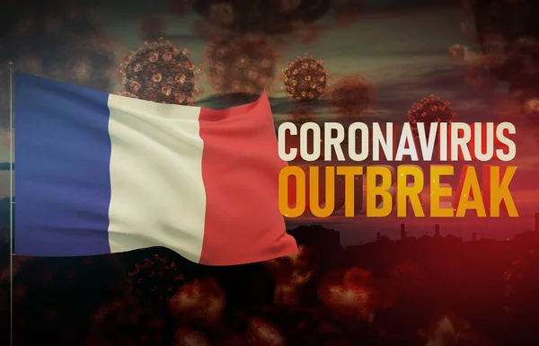 Coronavirus COVID-19 concetto focolaio con bandiera della Francia. Illustrazione 3D pandemica . — Foto Stock