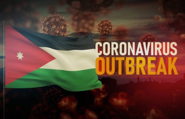 Ürdün bayrağıyla Coronavirus COVID-19 salgını. Salgın 3 boyutlu illüstrasyon.