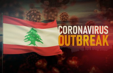 Coronavirus COVID-19 Lübnan bayrağıyla salgın konsepti. Salgın 3 boyutlu illüstrasyon.