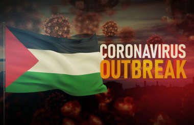 Coronavirus COVID-19, Filistin bayrağı salgını. Salgın 3 boyutlu illüstrasyon.