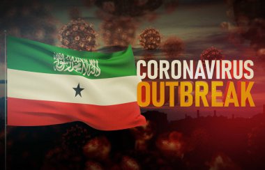Somaliland bayrağıyla Coronavirus COVID-19 salgını. Salgın 3 boyutlu illüstrasyon.