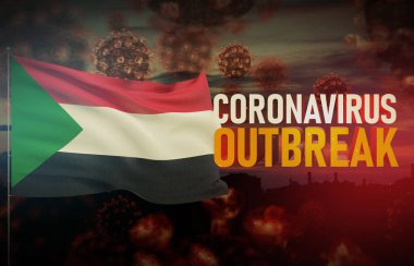 Coronavirus COVID-19 Sudan bayrağı salgını. Salgın 3 boyutlu illüstrasyon.