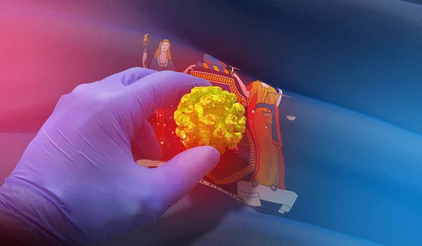 Coronavirus COVID-19 salgını konsepti, ABD bayraklı geçmiş. New York eyaleti bayrağı. Salgın durdurma Romanları Coronavirüs salgını covid-19 3D illüstrasyon.