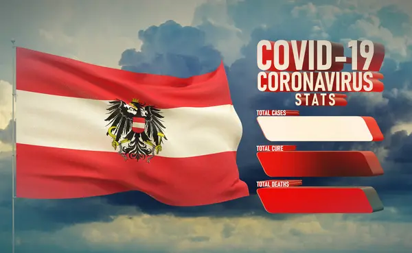 COVID-19 Coronavirus 2019-nCov Statistics Update - table letter typography copy space concept with flag of Austria state. 3D illustration. — Stock Photo, Image