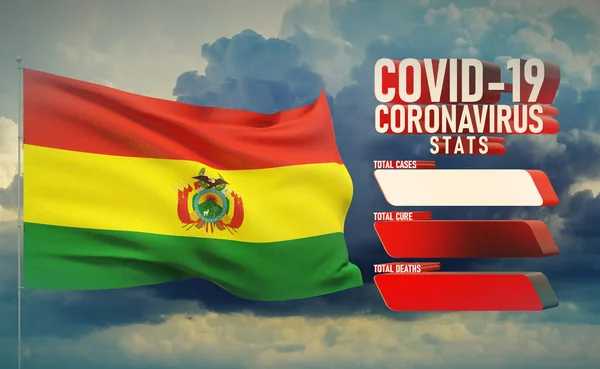 COVID-19 Coronavirus 2019-nCov Statistics Update - table letter typography copy space concept with flag of Bolivia. 3D illustration. — Stock Photo, Image