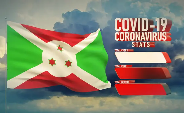 COVID-19 Coronavirus 2019-nCov Statistics Update - table letter typography copy space concept with flag of Burundi. 3D illustration. — Stock Photo, Image