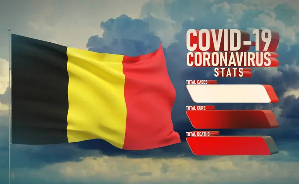 COVID-19 Coronavirus 2019-nCov Statistics Update - table letter typography copy space concept with flag of Belgium. 3D illustration. — Stock Photo, Image
