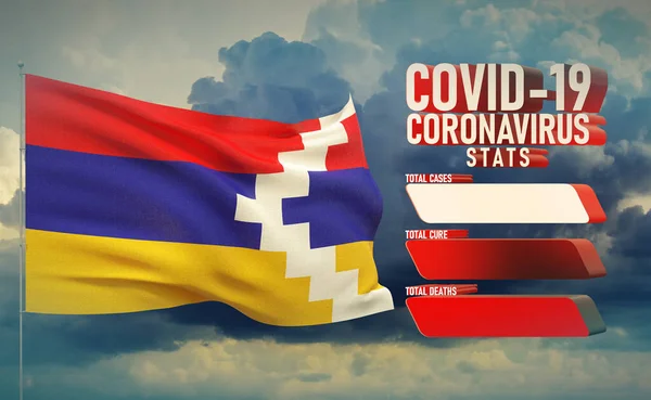 COVID-19 Coronavirus 2019-nCov Statistics Update - table letter typography copy space concept with flag of Artsakh. 3D illustration. — Stock Photo, Image