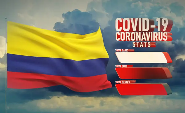 COVID-19 Coronavirus 2019-nCov Statistics Update - Tischbuchstabentypografie kopiert Raumkonzept mit kolumbianischer Flagge. 3D-Illustration. — Stockfoto