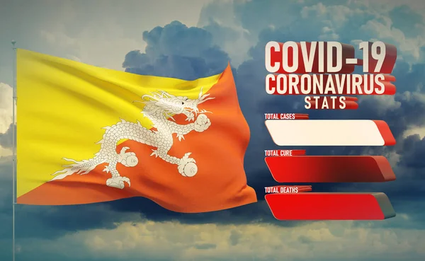 COVID-19 Coronavirus 2019-nCov Statistics Update - table letter typography copy space concept with flag of Bhutan. 3D illustration. — Stock Photo, Image