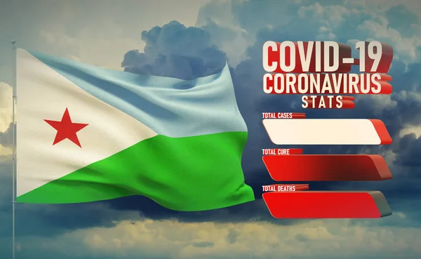 COVID-19 Coronavirus 2019-nCov Statistics Update - table letter typography copy space concept with flag of of Djibouti. 3D illustration. — Stock Photo, Image