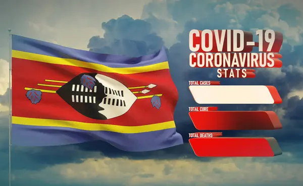 COVID-19 Coronavirus 2019-nCov Statistics Update - table letter typography copy space concept with flag of Eswatini. 3D illustration. — Stock Photo, Image