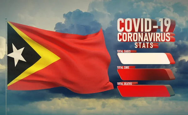 COVID-19 Coronavirus 2019-nCov Statistics Update - table letter typography copy space concept with flag of East Timor. 3D illustration. — Stock Photo, Image