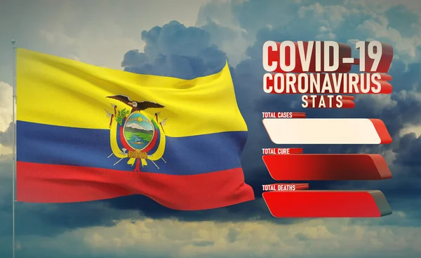 COVID-19 Coronavirus 2019-nCov Statistics Update - table letter typography copy space concept with flag of Ecuador. 3D illustration. — Stock Photo, Image
