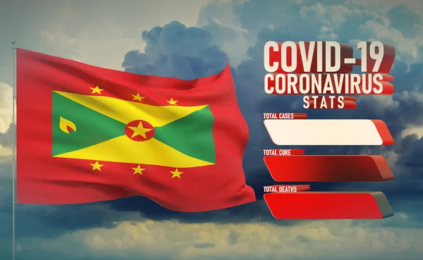 COVID-19 Coronavirus 2019-nCov Statistics Update - table letter typography copy space concept with flag of Grenada. 3D illustration. — Stock Photo, Image