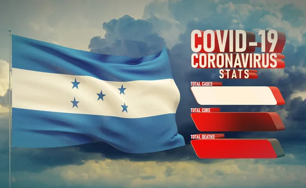 COVID-19 Coronavirus 2019-nCov Statistieken Update - tafellettertypografie kopieer ruimte concept met vlag van Honduras. 3D illustratie. — Stockfoto