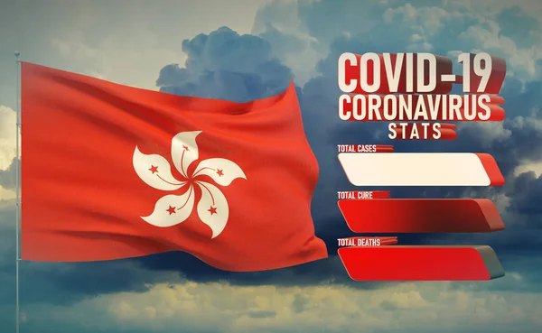 COVID-19 Coronavirus 2019-nCov Statistics Update - table letter typography copy space concept with flag of Hong Kong. 3D illustration. — Stock Photo, Image