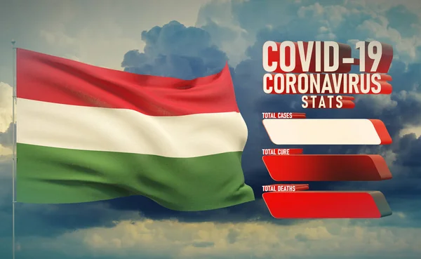 COVID-19 Coronavirus 2019-nCov Statistics Update - table letter typography copy space concept with flag of Hungary. 3D illustration. — Stock Photo, Image