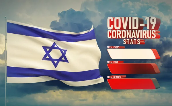COVID-19 Coronavirus 2019-nCov Statistieken Update - tabel letter typografie kopieer ruimte concept met vlag van Israël. 3D illustratie. — Stockfoto
