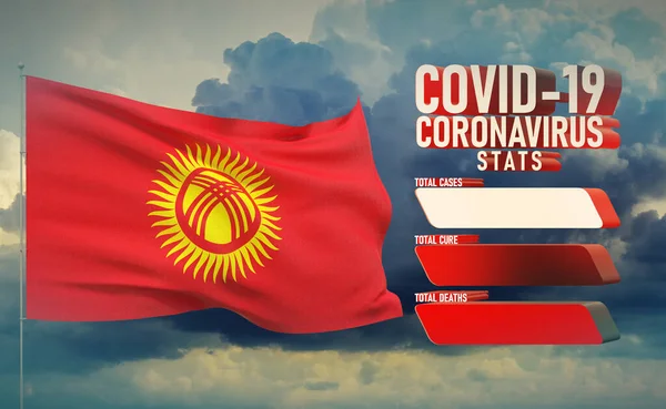 COVID-19 Coronavirus 2019-nCov Statistics Update - table letter typography copy space concept with flag of Kyrgyzstan. 3D illustration. — Stock Photo, Image