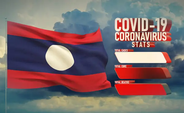 COVID-19 Coronavirus 2019-nCov Statistics Update - table letter typography copy space concept with flag of Laos. 3D illustration. — Stock Photo, Image