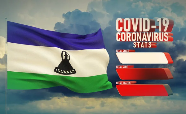 COVID-19 Coronavirus 2019-nCov Statistics Update - table letter typography copy space concept with flag of Lesotho. 3D illustration. — Stock Photo, Image