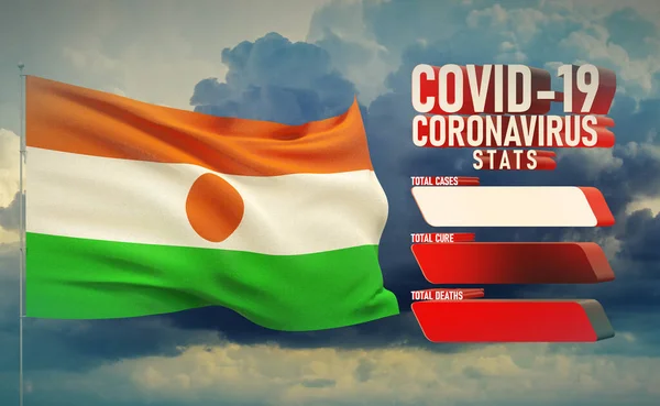 COVID-19 Coronavirus 2019-nCov Statistics Update - table letter typography copy space concept with flag of Niger. 3D illustration. — Stock Photo, Image