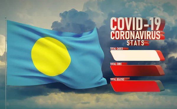 COVID-19 Coronavirus 2019-nCov Statistics Update - table letter typography copy space concept with flag of Palau. 3D illustration. — Stock Photo, Image