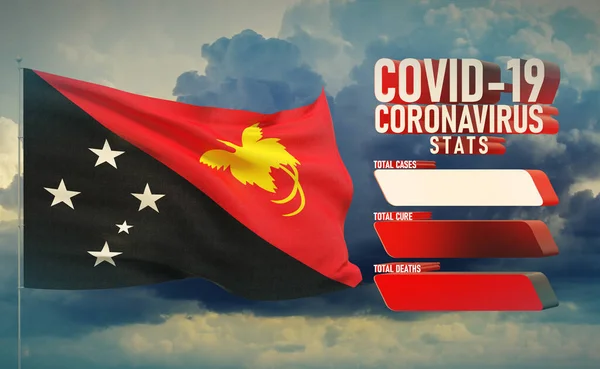 COVID-19 Coronavirus 2019-nCov Statistics Update - table letter typography copy space concept with flag of Papua New Guinea. 3D illustration. — Stock Photo, Image