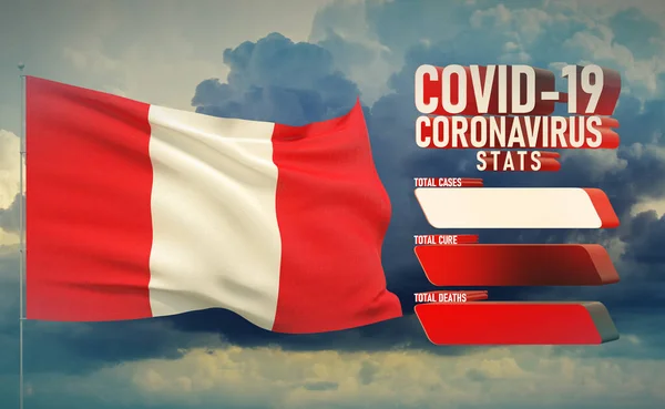 COVID-19 Coronavirus 2019-nCov Statistics Update - table letter typography copy space concept with flag of Peru. 3D illustration. — Stock Photo, Image