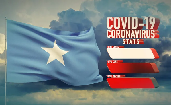 COVID-19 Coronavirus 2019-nCov Statistics Update - table letter typography copy space concept with flag of Somalia. 3D illustration. — Stock Photo, Image