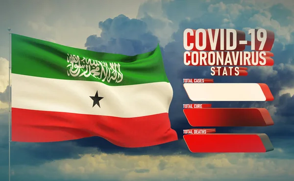 COVID-19 Coronavirus 2019-nCov Statistics Update - table letter typography copy space concept with flag of Somaliland. 3D illustration. — Stock Photo, Image