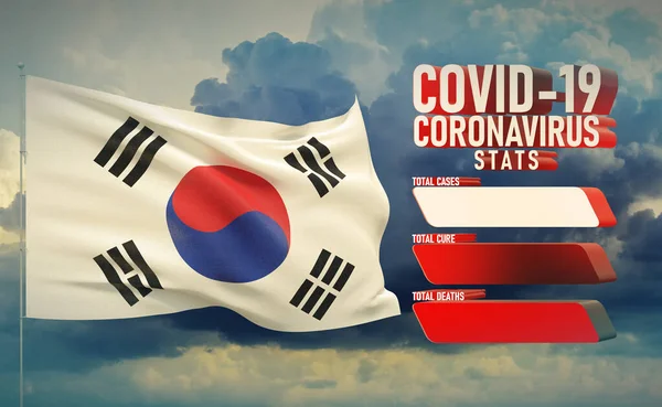 COVID-19 Coronavirus 2019-nCov Statistics Update - table letter typography copy space concept with flag of South Korea. Illustrazione 3D . — Foto Stock