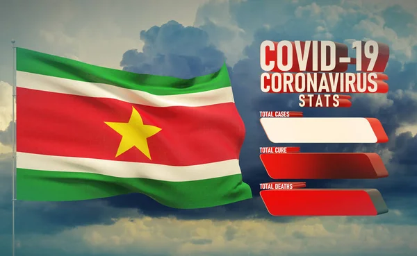 COVID-19 Coronavirus 2019-nCov Statistics Update - table letter typography copy space concept with flag of Suriname. 3D illustration. — Stock Photo, Image