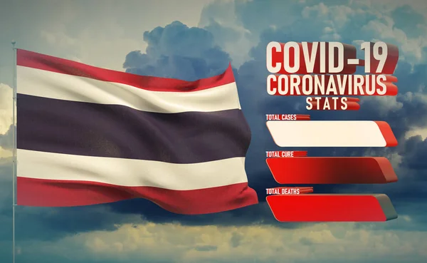 COVID-19 Coronavirus 2019-nCov Statistics Update - table letter typography copy space concept with flag of Thailand. 3D illustration. — Stock Photo, Image