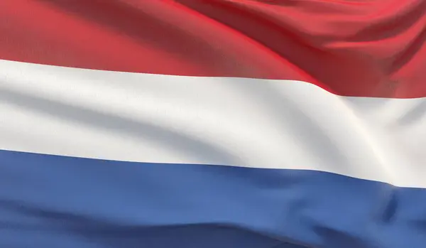Fluturând steagul național al Olandei. Fluturat foarte detaliat aproape-up 3D randare . — Fotografie, imagine de stoc