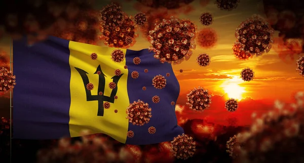 COVID-19 Coronavirus 2019-nCov virus uitbraak lockdown concept met vlag van Barbados. 3D illustratie. — Stockfoto