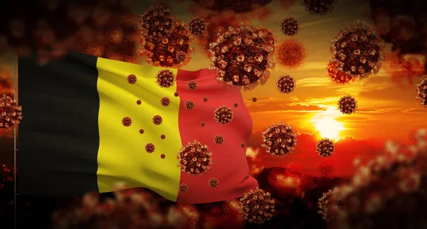 COVID-19 Coronavirus 2019-nCov virüs salgını Belçika bayrağıyla kilit altına alma kavramı. 3B illüstrasyon. — Stok fotoğraf