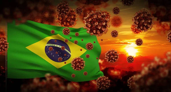 COVID-19 Coronavirus 2019-nCov virus ausbruch lockdown concept concept with flag of Brazil. 3D-Illustration. — Stockfoto