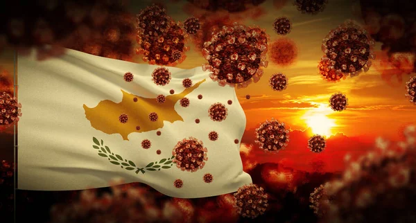 COVID-19 Coronavirus 2019-nCov concetto di blocco epidemia di virus con bandiera di Cipro. Illustrazione 3D . — Foto Stock