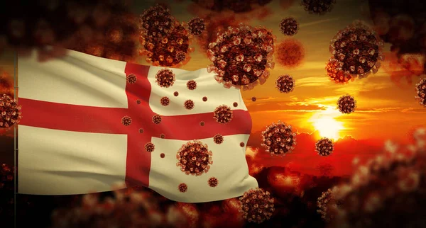 COVID-19 Coronavirus 2019-nCov concetto di blocco del virus con bandiera inglese. Illustrazione 3D . — Foto Stock