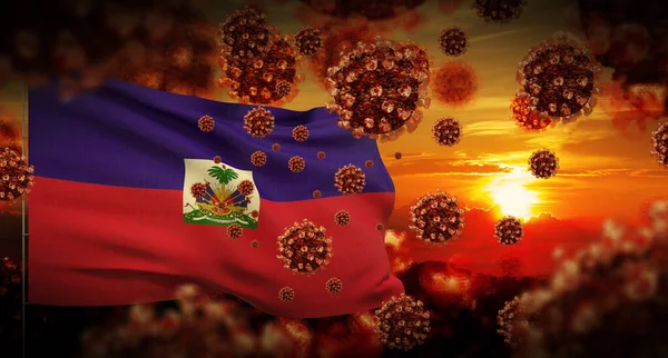 COVID-19 Coronavirus 2019-nCov conceito conceito de bloqueio surto de vírus com bandeira do Haiti. Ilustração 3D . — Fotografia de Stock