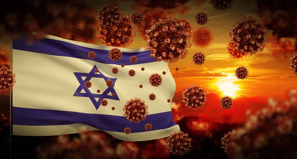 COVID-19 Coronavirus 2019-nCov vírus kitörés lezárás koncepció zászló Izrael. 3D illusztráció. — Stock Fotó