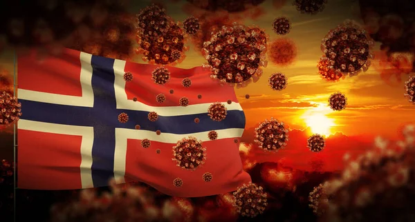 COVID-19 Coronavirus 2019-nCov концепція блокування вірусу з прапором Норвегії. 3D ілюстрація. — стокове фото