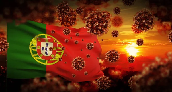 COVID-19 Koncepcja wybuchu epidemii wirusa Coronavirus 2019-nCov z flagą Portugalii. 3D ilustracja. — Zdjęcie stockowe