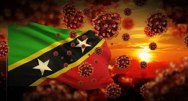 COVID-19 Coronavirus 2019-nCov virus outbreak lockdown concept with flag of Saint Kitts and Nevis.3D插图. — 图库照片