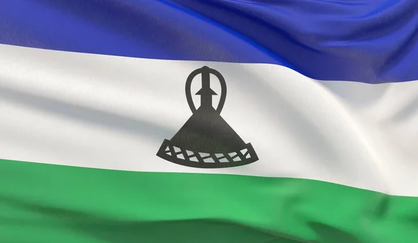 Wuivende nationale vlag van Lesotho. Waved zeer gedetailleerde close-up 3D render. — Stockfoto